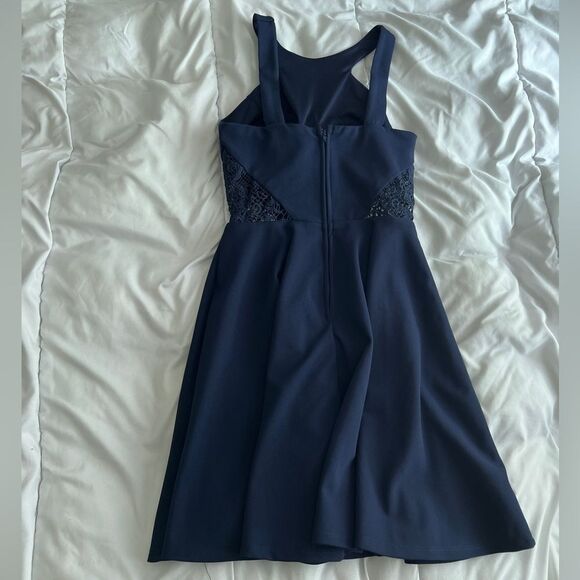 Navy Blue Fit & Flare Juniors Dress – Size 1, Lace Cutout Sides, Formal Look - Picture 8 of 12